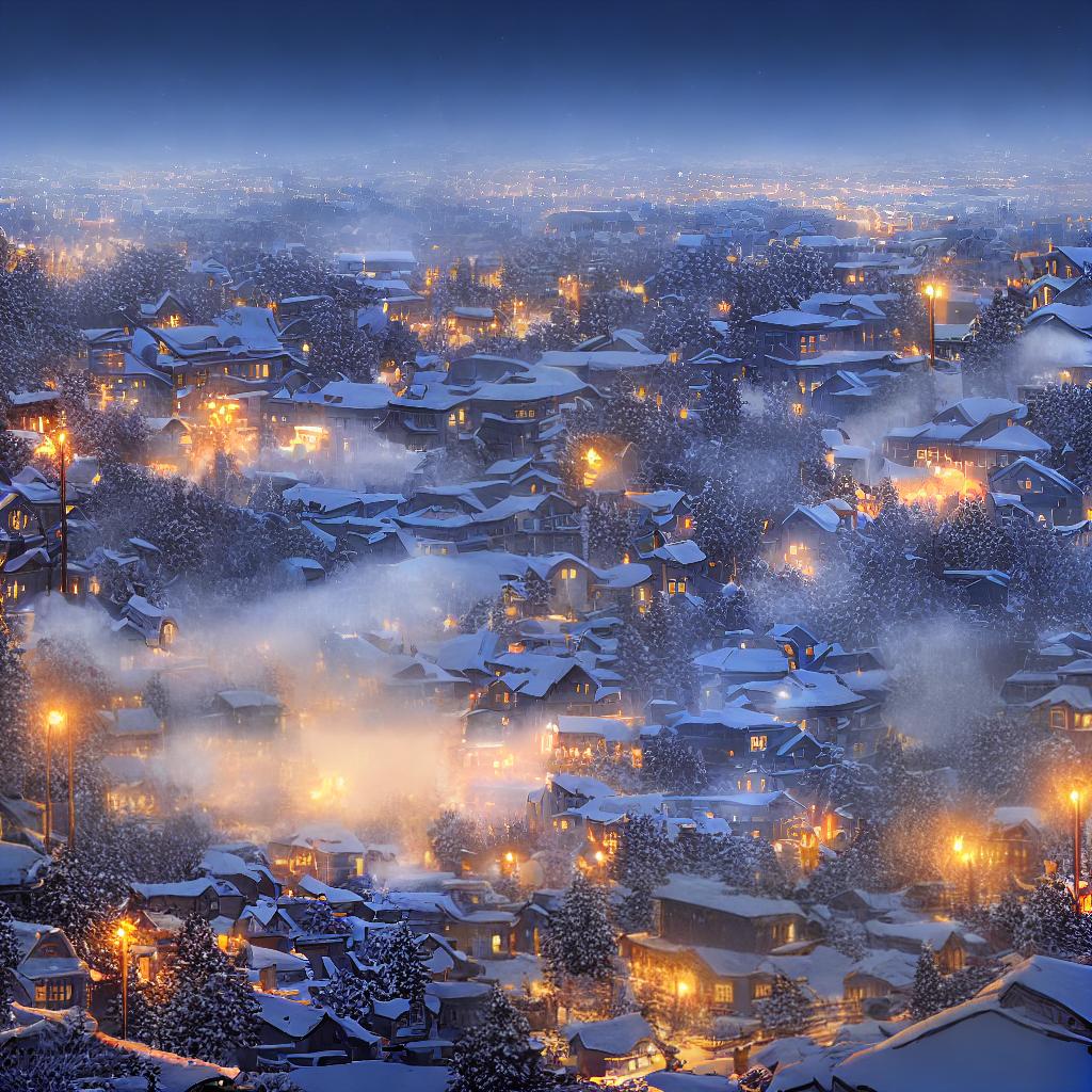  ((Masterpiece)), (((best quality))), 8k, high detailed, ultra-detailed. A serene Finnish landscape in November, twilight over a quiet town, lights from windows reflecting on the snow, hinting at the warmth and busy activity of software developers inside. Subject: (A panoramic view of the town), (snow-covered rooftops) glowing in the twilight. Elements: (Trees with bare branches) lining the streets, (smoke rising from chimneys), (street lamps illuminating the snowy sidewalks), (a cozy cafe) with people enjoying warm drinks, (silhouettes of people) working behind office windows, (faint lights) from computer screens. hyperrealistic, full body, detailed clothing, highly detailed, cinematic lighting, stunningly beautiful, intricate, sharp focus, f/1. 8, 85mm, (centered image composition), (professionally color graded), ((bright soft diffused light)), volumetric fog, trending on instagram, trending on tumblr, HDR 4K, 8K