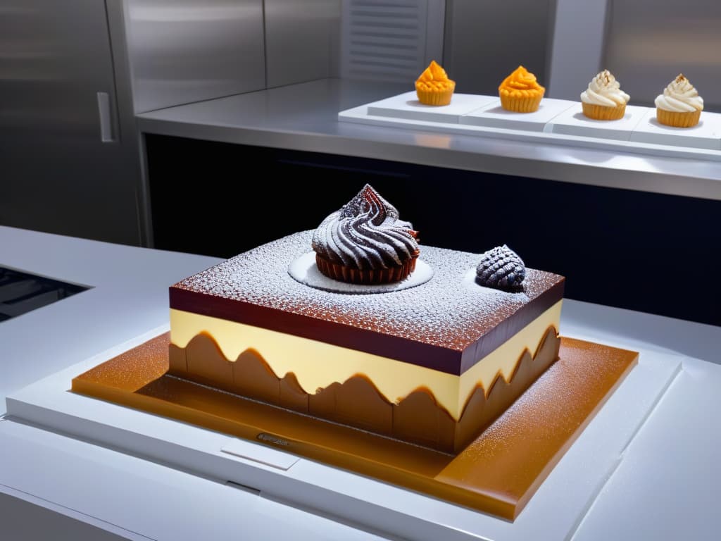  An ultradetailed 8k image of a sleek, modern kitchen countertop with a topoftheline 3D modeling software interface displayed on a large, highresolution touchscreen monitor. The software's userfriendly design is evident, featuring intricate tools for creating intricate and lifelike 3D models of various desserts and pastries. The background is subtly blurred to emphasize the cuttingedge technology and innovation in the world of creative pastry design. hyperrealistic, full body, detailed clothing, highly detailed, cinematic lighting, stunningly beautiful, intricate, sharp focus, f/1. 8, 85mm, (centered image composition), (professionally color graded), ((bright soft diffused light)), volumetric fog, trending on instagram, trending on tumblr, HDR 4K, 8K