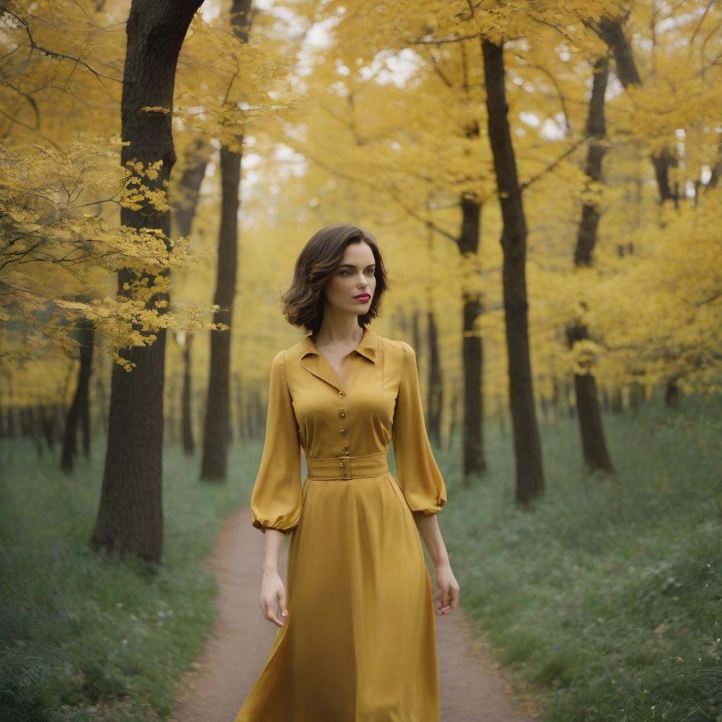  analog film photo Photo in warm colors, film, a girl in a vintage dress of mustard color with sleeves walks among the trees, her hair is short to the waist. [ # 19 A photograph with warm tones, taken on film. A girl in a vintage dress of mustard color with sleeves walks among the trees. Her hair is short, reaching her shoulders. [ # 20 Warm colored photo, taken on film. Short haired girl in a vintage dress with sleeves of mustard color walks among the trees. [ # 21 A picture filled with warm tones, captured on film. There is a girl with her hair cut short who walks among the trees, wearing a vintage dress with mustard colored sleeves. . faded film, desaturated, 35mm photo, grainy, vignette, vintage, Kodachrome, Lomography, stained, h hyperrealistic, full body, detailed clothing, highly detailed, cinematic lighting, stunningly beautiful, intricate, sharp focus, f/1. 8, 85mm, (centered image composition), (professionally color graded), ((bright soft diffused light)), volumetric fog, trending on instagram, trending on tumblr, HDR 4K, 8K