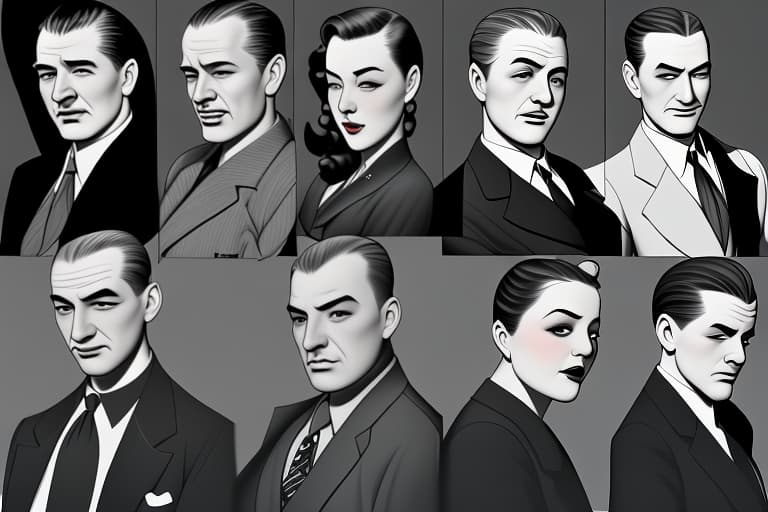  Group photo of 1940s mobsters all with there unique faces and body types