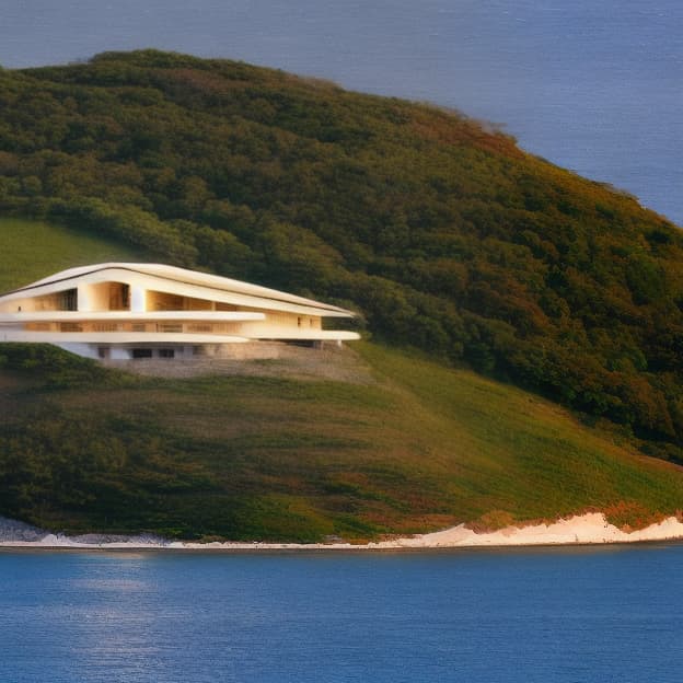  Opera hall next to a sea on the slope of a hill