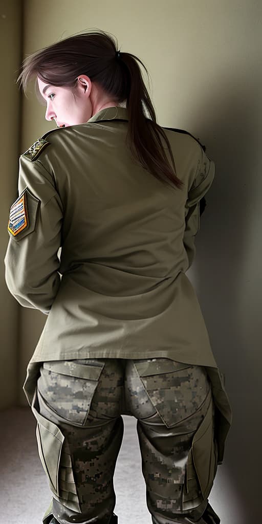  military-girl, takes off her pants, with her back, in the barracks