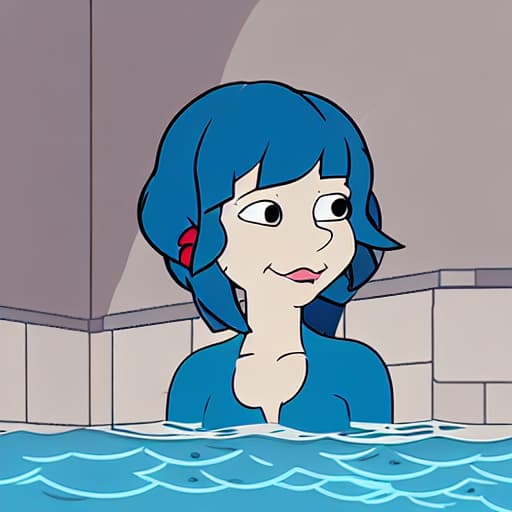  A girl under water with short blue hair no reaciton