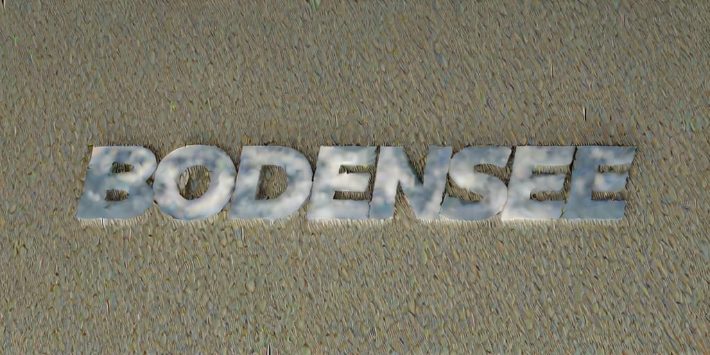  3D Text "BODENSEE" floating above Lake Constance, clear day, 3D Model style, high resolution., high resolution, ((sharp focus)), best quality, ((masterpiece))