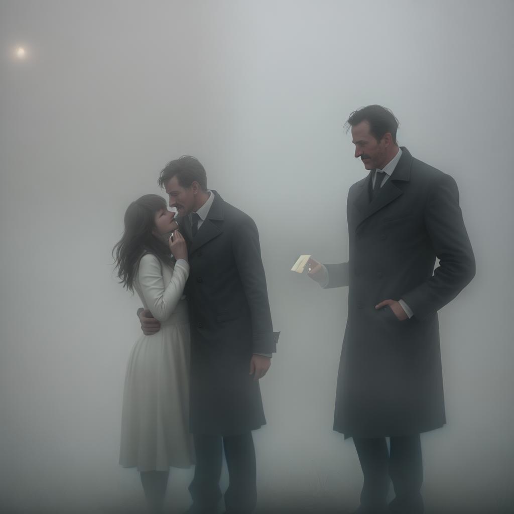  a man in fog meeting his wife