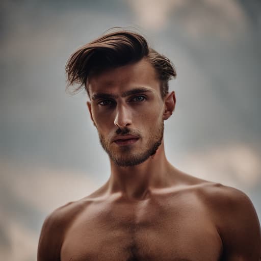 portrait+ style Russian queer supermodel brunette hunk dude face