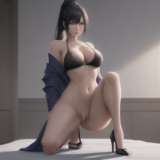  Woman Japanese, ((age 20-30)), with Black hair, Seductive, Hair Style: Pony Tail, Blue Eyes, Dentist, In Bedroom, Wearing Wrap Skirt, With High Heels, Tall ((adult)), , ((full body)), (((nsfw))), (((hdr, masterpiece, highest resolution, best quality, beautiful, raw image))), (((extremely detailed, rendered))), hyperrealistic, full body, detailed clothing, highly detailed, cinematic lighting, stunningly beautiful, intricate, sharp focus, f/1. 8, 85mm, (centered image composition), (professionally color graded), ((bright soft diffused light)), volumetric fog, trending on instagram, trending on tumblr, HDR 4K, 8K