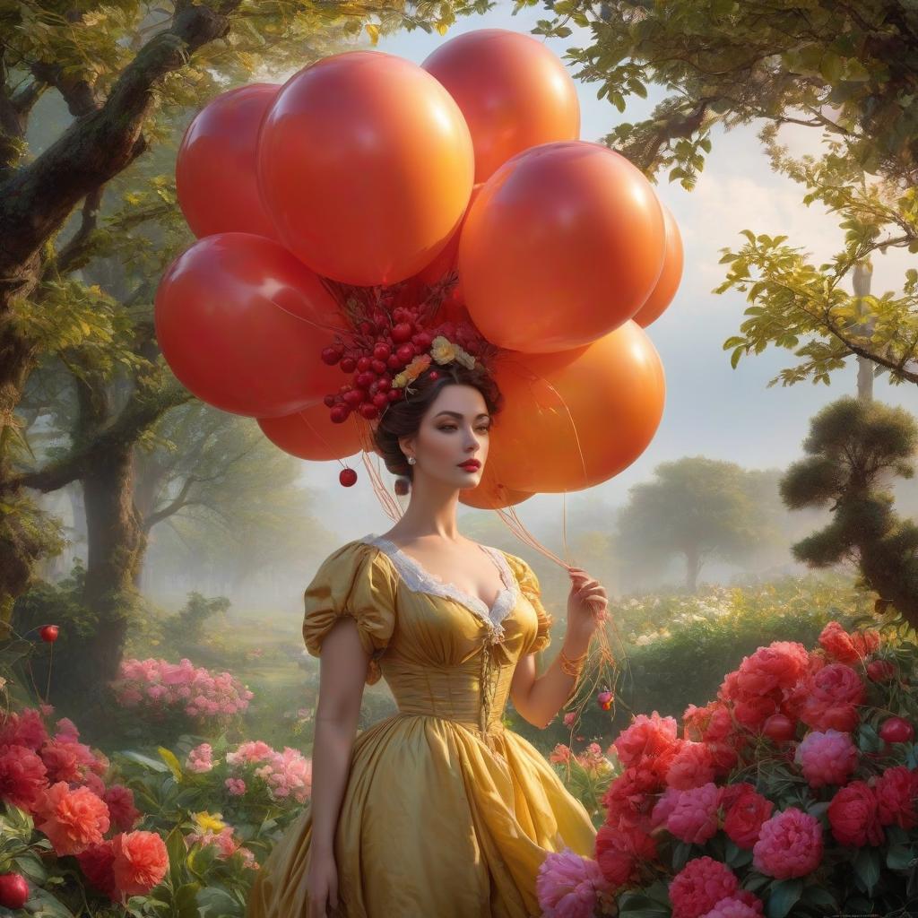  А large balloon. Lightness, spring. (Sparkling rim)): spring field, hyacinths, roses, rosehips, rose hips, peonies, cherry tree, yellow, red. Рroper eye work.. Honoré Fargonard, Alfonso Mucha. hyperrealistic, full body, detailed clothing, highly detailed, cinematic lighting, stunningly beautiful, intricate, sharp focus, f/1. 8, 85mm, (centered image composition), (professionally color graded), ((bright soft diffused light)), volumetric fog, trending on instagram, trending on tumblr, HDR 4K, 8K