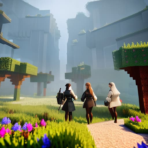  four friends in mi Minecraft Apply the Following Styles 3Drenderer hyperrealistic, full body, detailed clothing, highly detailed, cinematic lighting, stunningly beautiful, intricate, sharp focus, f/1. 8, 85mm, (centered image composition), (professionally color graded), ((bright soft diffused light)), volumetric fog, trending on instagram, trending on tumblr, HDR 4K, 8K