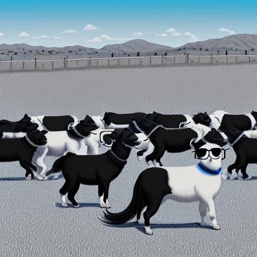  Blue sky as the background, draw a black and white wearing glasses border herding, border herding style to cool some, to look up,