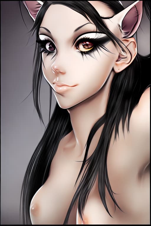  Catgirl with black hair and grey eyes