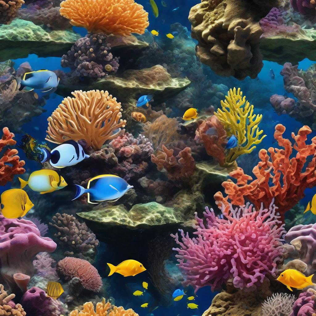  masterpiece, best quality, beautiful deep sea full of corals, diverse marine life and fascinating underwater landscapes with corals, appendages, small fish, anemones, dolphins, various algae, caves, colorful, 8k resolution and intricate detail