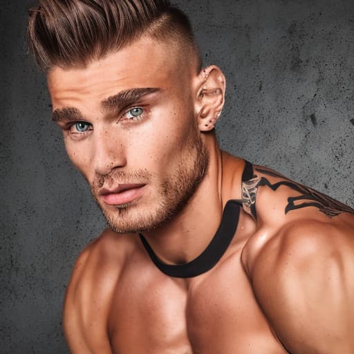 portrait+ style Russian queer fitness model brunette hunk dude face