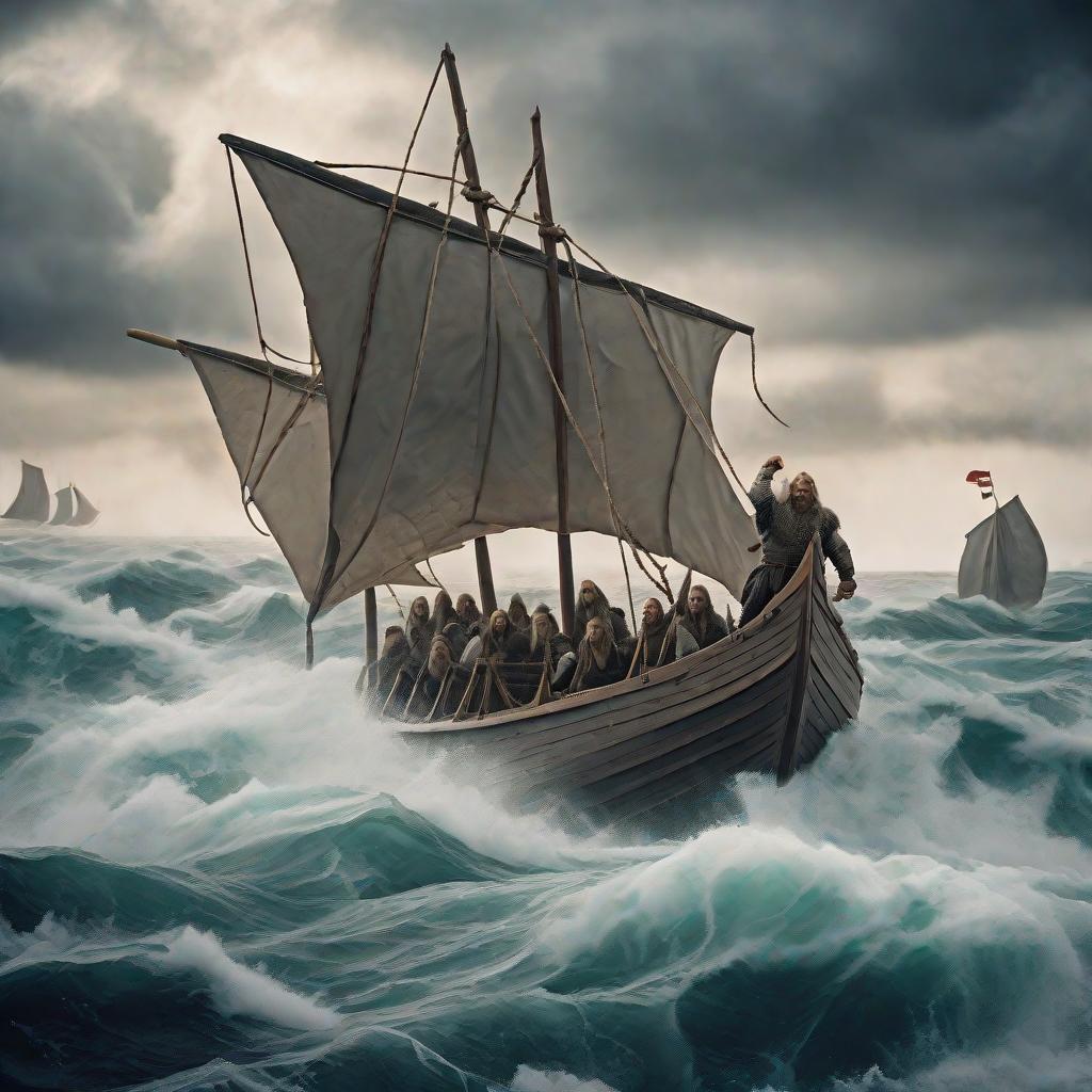  masterpiece, best quality, undead Viking sailing a ship in stormy weather