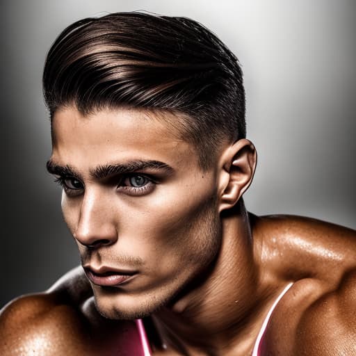 portrait+ style Russian queer fitness model brunette hunk dude face