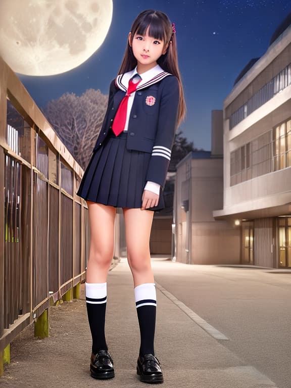  Junior high school student, full length, moonlit night, sailor suit, demon exterminator, girl, school uniform