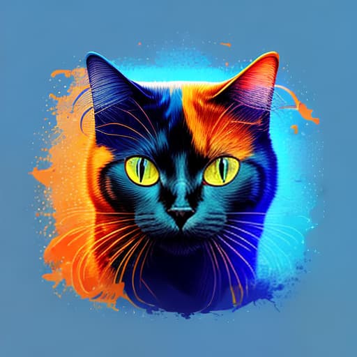  amazing abstraction cat in blue and blue colors among goldfish