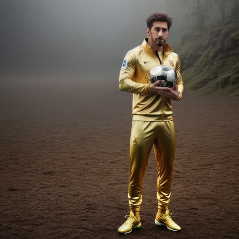  landscape Messi with the gold ball for bagnaia hyperrealistic, full body, detailed clothing, highly detailed, cinematic lighting, stunningly beautiful, intricate, sharp focus, f/1. 8, 85mm, (centered image composition), (professionally color graded), ((bright soft diffused light)), volumetric fog, trending on instagram, trending on tumblr, HDR 4K, 8K