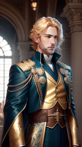  an angel king, golden hair, green eyes light skin, tall, wearing a royal blue outfit, hyperrealistic, high quality, highly detailed, perfect lighting, intricate, sharp focus, f/1. 8, 85mm, (centered image composition), (professionally color graded), ((bright soft diffused light)), trending on instagram, HDR 4K, 8K