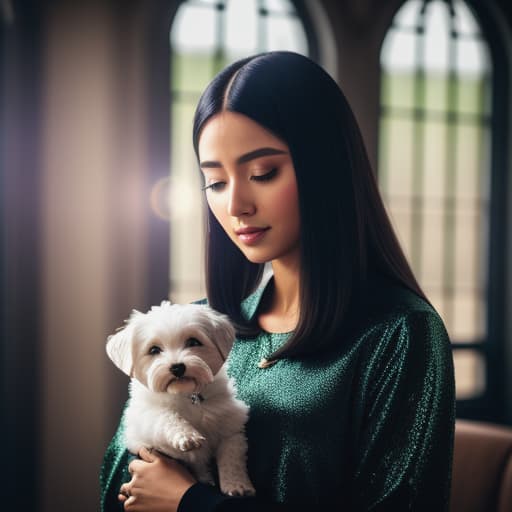  An alien female young woman, middle-ages town, loves butterflies and unicorn playing with puppy , hyperrealistic, high quality, highly detailed, cinematic lighting, intricate, sharp focus, f/1. 8, 85mm, (centered image composition), (professionally color graded), ((bright soft diffused light)), volumetric fog, trending on instagram, HDR 4K, 8K