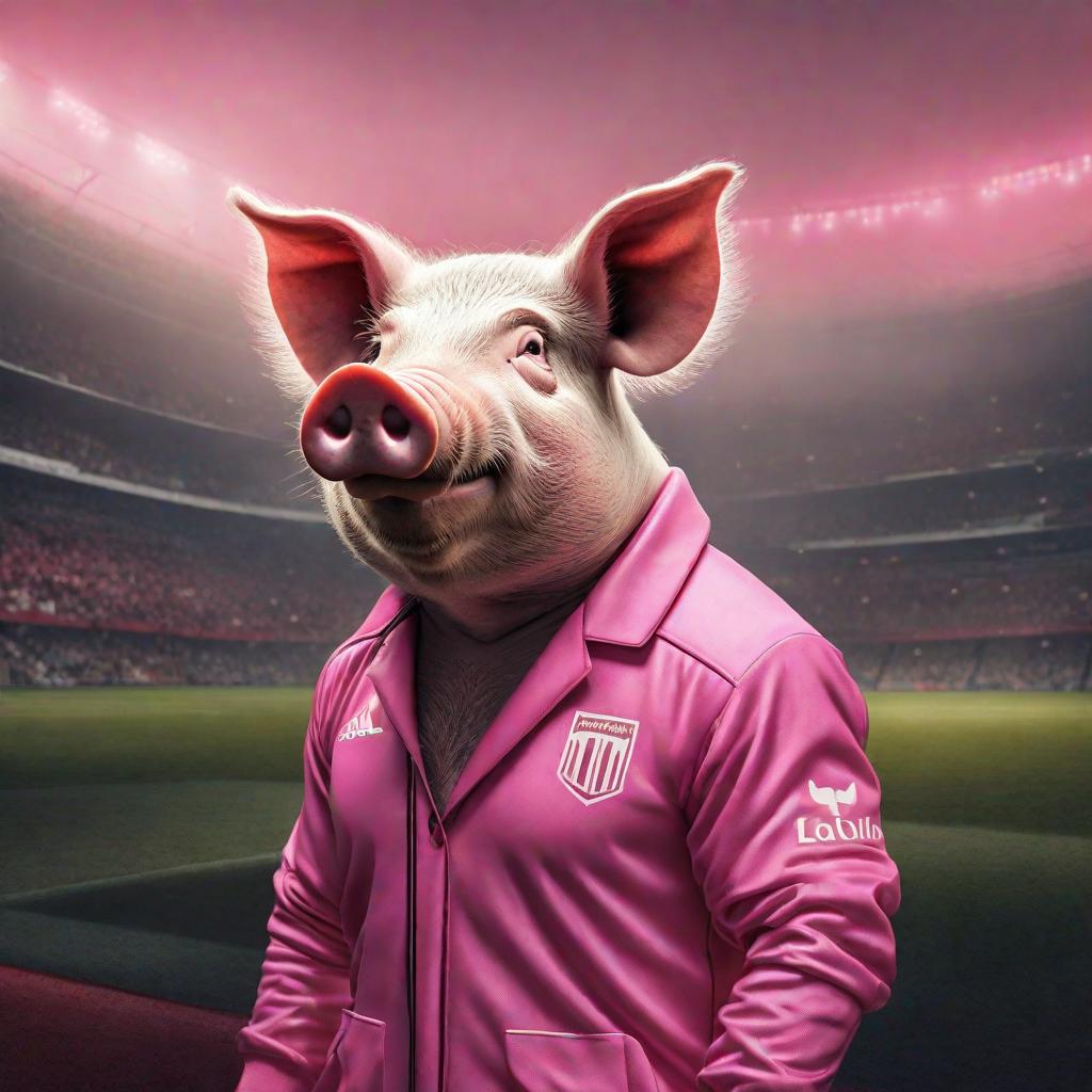  Humanoid pig dressed in pink soccer clothes, high quality high detail painting by Rembrandt, hd, photorealistic lighting, style of Rembrandt hyperrealistic, full body, detailed clothing, highly detailed, cinematic lighting, stunningly beautiful, intricate, sharp focus, f/1. 8, 85mm, (centered image composition), (professionally color graded), ((bright soft diffused light)), volumetric fog, trending on instagram, trending on tumblr, HDR 4K, 8K