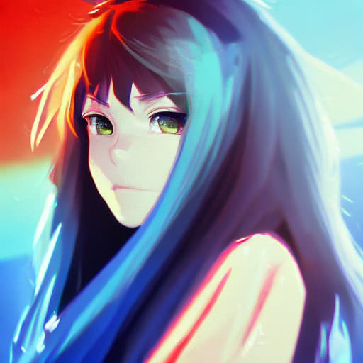 portrait+ style masterpiece. blurry background. loocing at viewers. 1girl. blue hair. Makoto Shinkai style. bangs. vibrant colors. 32K. high details. in the style skin art. blue eyes. full body. futures. beautiful.