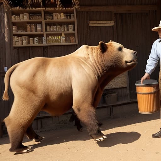  A bull dances to the music of an old man selling honey, and a bear wants to steal it