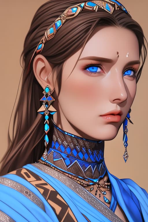  Nomad woman blue eyes, brown hair, jewelry