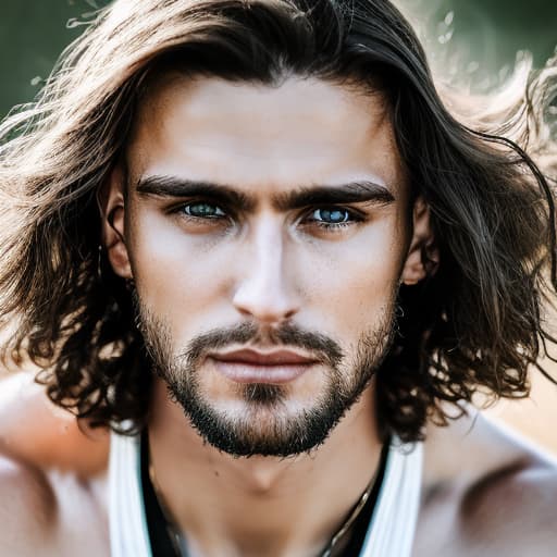 portrait+ style Russian queer fitness model brunette hunk dude face