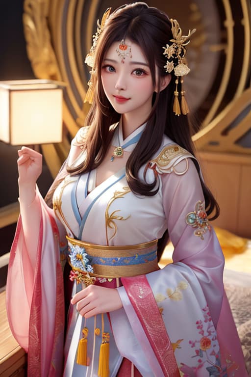  best quality, masterpiece, highres, 1girl,blush,(seductive smile:0.8),star shaped pupils,china hanfu,hair ornament,necklace, jewelry,Beautiful face,upon body, tyndall effect,photorealistic, dark studio, rim lighting, two tone lighting,(high detailed skin:1.2), 8k uhd, dslr, soft lighting, high quality, volumetric lighting, candid, Photograph, high resolution, 4k, 8k, Bokeh hyperrealistic, full body, detailed clothing, highly detailed, cinematic lighting, stunningly beautiful, intricate, sharp focus, f/1. 8, 85mm, (centered image composition), (professionally color graded), ((bright soft diffused light)), volumetric fog, trending on instagram, trending on tumblr, HDR 4K, 8K