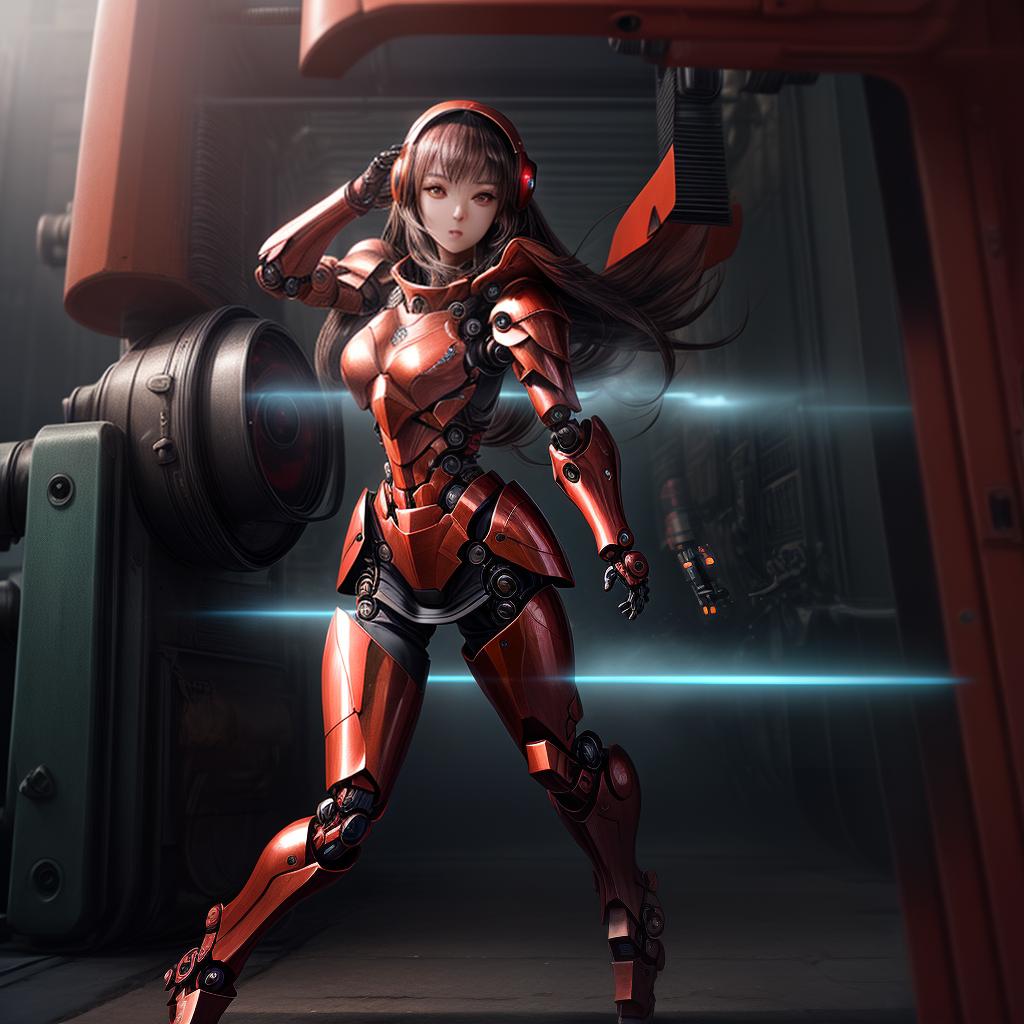  ((dynamic pose of anime girl with long hair, Red  robotic body, Red body armor, futuristic woman soldier)), mixing textures and colors, synthwave, futuristic vibes, vaporwave colour,8D, 8K, realistic, fantasy, impression, sense of movement and energy, fashionable, cool, outdoor photography, sharp aperture hyperrealistic, full body, detailed clothing, highly detailed, cinematic lighting, stunningly beautiful, intricate, sharp focus, f/1. 8, 85mm, (centered image composition), (professionally color graded), ((bright soft diffused light)), volumetric fog, trending on instagram, trending on tumblr, HDR 4K, 8K
