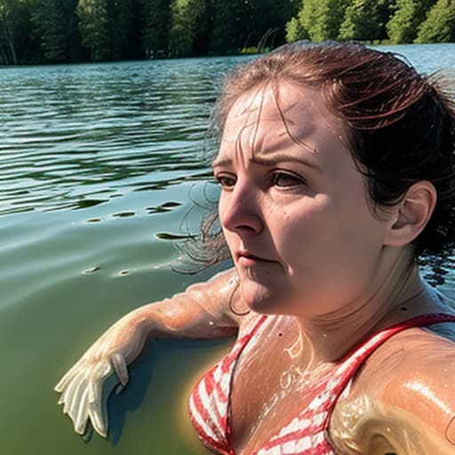  woman drowning in the lake her nose sticking out from the water