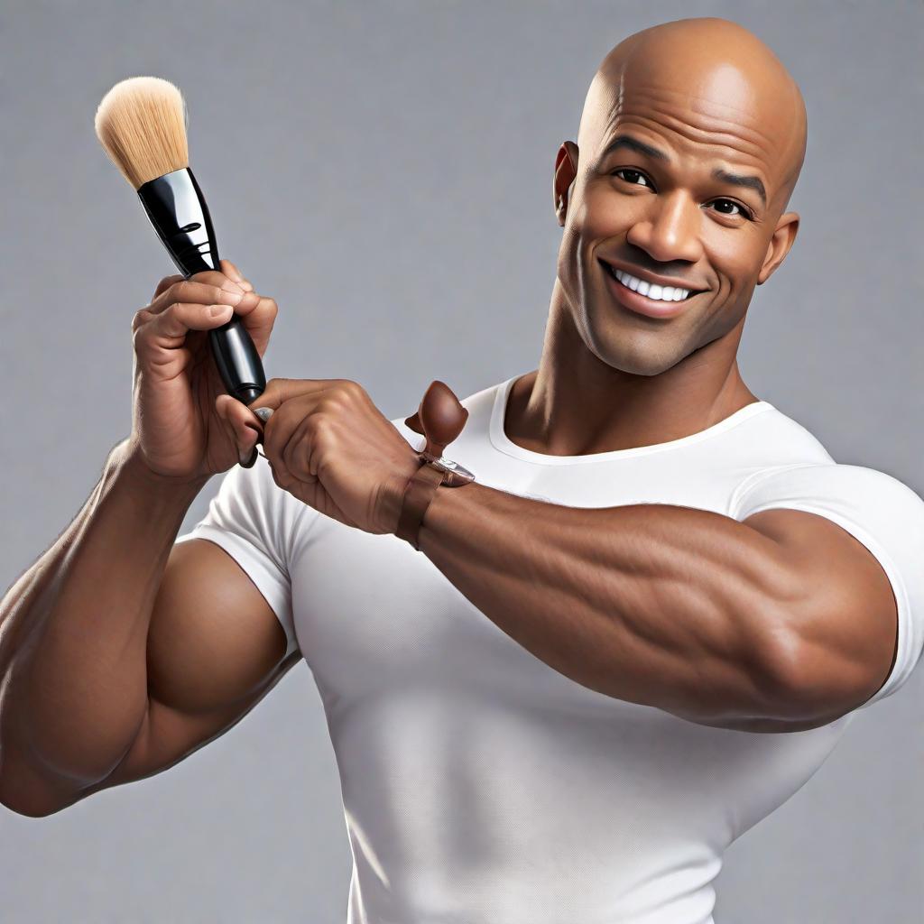  Cartoon image of an African American man with a bald head, resembling Mr. Clean but holding a paintbrush. The figure should appear strong and friendly, wearing a clean and simple outfit. The background should be light and minimalistic to keep the focus on the character. The style should be distinctly cartoon-like, with bold lines, vibrant colors, and exaggerated features common to cartoon characters. hyperrealistic, full body, detailed clothing, highly detailed, cinematic lighting, stunningly beautiful, intricate, sharp focus, f/1. 8, 85mm, (centered image composition), (professionally color graded), ((bright soft diffused light)), volumetric fog, trending on instagram, trending on tumblr, HDR 4K, 8K