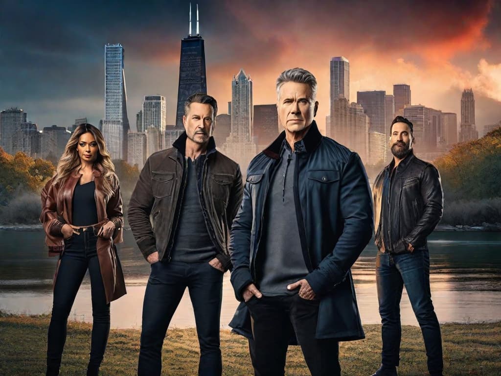  An image of the cast of "Chicago PD" gathered in front of the iconic Chicago skyline, with the words "Season 12" emblazoned across the top in bold, impactful lettering. The cast members are shown in intense, determined poses, hinting at the thrilling new developments awaiting fans in the upcoming season.digital art, ilustration hyperrealistic, full body, detailed clothing, highly detailed, cinematic lighting, stunningly beautiful, intricate, sharp focus, f/1. 8, 85mm, (centered image composition), (professionally color graded), ((bright soft diffused light)), volumetric fog, trending on instagram, trending on tumblr, HDR 4K, 8K