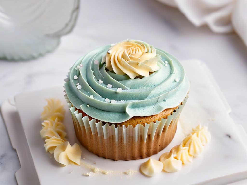  An ultradetailed closeup image of a perfectly baked cupcake, topped with a swirl of pastelcolored frosting and sprinkled with delicate, shimmering sugar crystals. The cupcake is displayed on a sleek, white marble countertop, with soft, natural light casting gentle shadows that highlight the intricate details of the dessert. The minimalistic composition allows the viewer to focus on the impeccable craftsmanship of the cupcake, evoking a sense of elegance and sophistication that perfectly complements the professional and inspiring tone of the article. hyperrealistic, full body, detailed clothing, highly detailed, cinematic lighting, stunningly beautiful, intricate, sharp focus, f/1. 8, 85mm, (centered image composition), (professionally color graded), ((bright soft diffused light)), volumetric fog, trending on instagram, trending on tumblr, HDR 4K, 8K