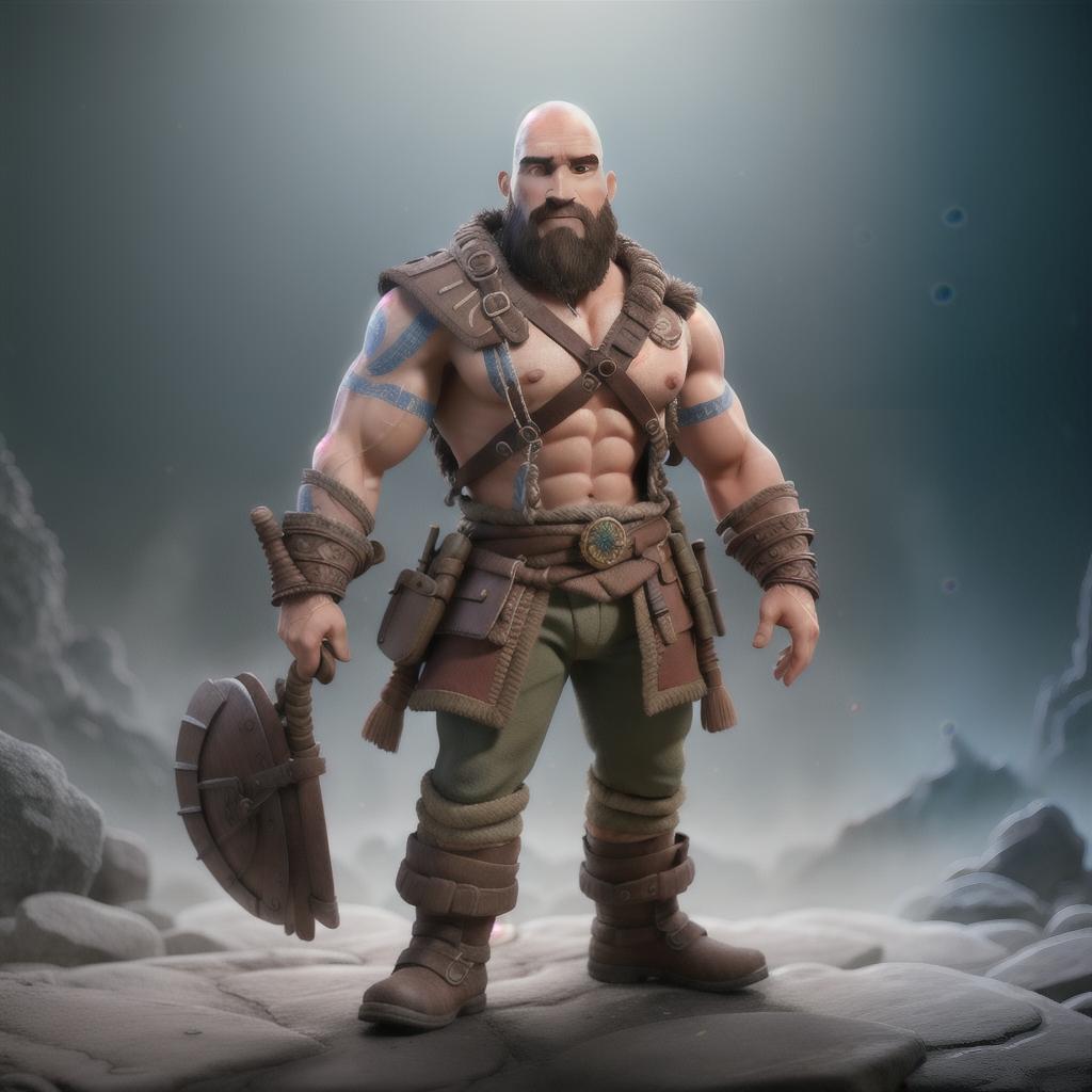  God of war hyperrealistic, full body, detailed clothing, highly detailed, cinematic lighting, stunningly beautiful, intricate, sharp focus, f/1. 8, 85mm, (centered image composition), (professionally color graded), ((bright soft diffused light)), volumetric fog, trending on instagram, trending on tumblr, HDR 4K, 8K