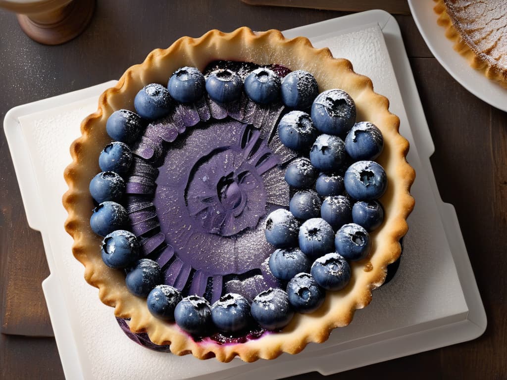  A closeup, ultradetailed image of a freshly baked blueberry tart, showcasing the glistening purpleblue berries bursting with juicy sweetness against a goldenbrown, perfectly flaky crust. Each individual blueberry is perfectly plump and coated in a light dusting of powdered sugar, inviting the viewer to imagine the burst of flavor and antioxidants with each bite. The image captures the essence of the article's message, highlighting the delightful combination of taste and health benefits in a visually striking and minimalistic style. hyperrealistic, full body, detailed clothing, highly detailed, cinematic lighting, stunningly beautiful, intricate, sharp focus, f/1. 8, 85mm, (centered image composition), (professionally color graded), ((bright soft diffused light)), volumetric fog, trending on instagram, trending on tumblr, HDR 4K, 8K