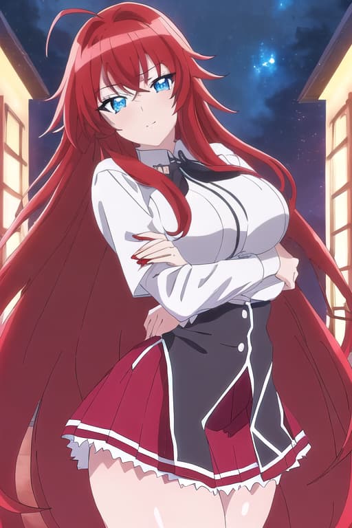  school women,masterpiece, best quality, 1women, long red hair, looking at viewer, :3, cute, black school uniform, outdoors, streets, cowboy shot, curvy, (((blue eyes))), rias gremory, red hair, antenna hair, wavy hair, ((beautiful detailed eyes, beautiful detailed glow, lots of glow)), anime screencap,women, masterpiece, best quality, high quality, solo