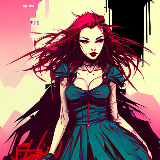 nvinkpunk a pretty vampire girl , dark red hair ,and dress ,red vibes