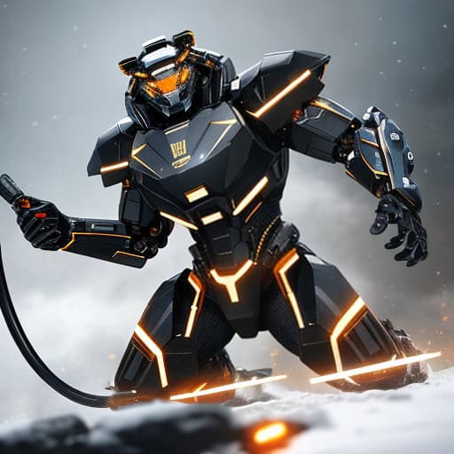  A robotic tiger with glowing eyes and metallic fur. Apply the Following Styles Synthesis hyperrealistic, full body, detailed clothing, highly detailed, cinematic lighting, stunningly beautiful, intricate, sharp focus, f/1. 8, 85mm, (centered image composition), (professionally color graded), ((bright soft diffused light)), volumetric fog, trending on instagram, trending on tumblr, HDR 4K, 8K