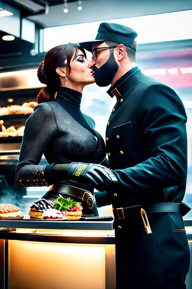  Real, portrait, kissing, stable, fast food restaurant owner, wool gloves, safety helmets, exquisite details hyperrealistic, full body, detailed clothing, highly detailed, cinematic lighting, stunningly beautiful, intricate, sharp focus, f/1. 8, 85mm, (centered image composition), (professionally color graded), ((bright soft diffused light)), volumetric fog, trending on instagram, trending on tumblr, HDR 4K, 8K