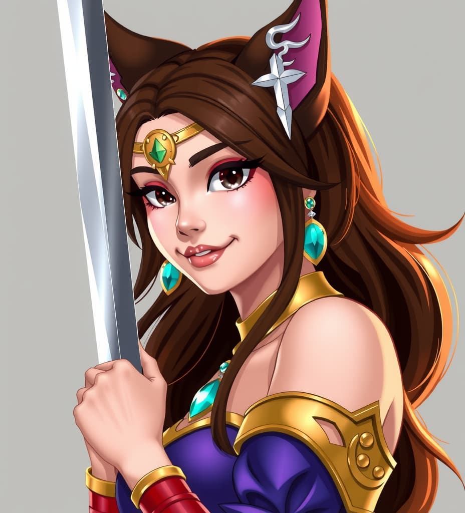  good quality, high quality, beautiful princess with a sword and wolf ears and tail