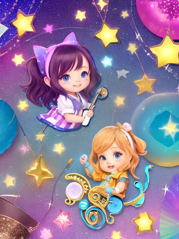  Cute musical notes and sparkling stars and gems wallpaper