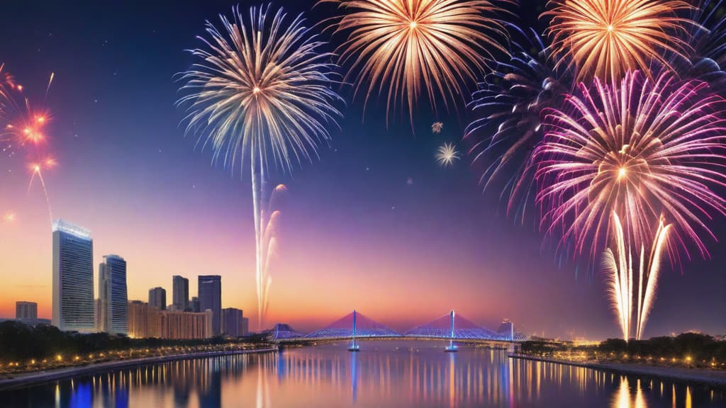  A fireworks display with dazzling colors and sparkling trails