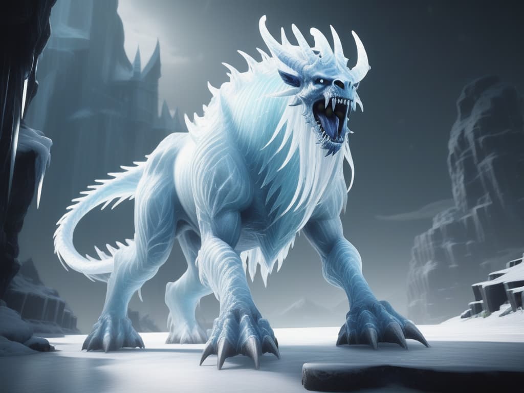  Dungeons and dragons style, ice mythical creature, unreal engine, 32k