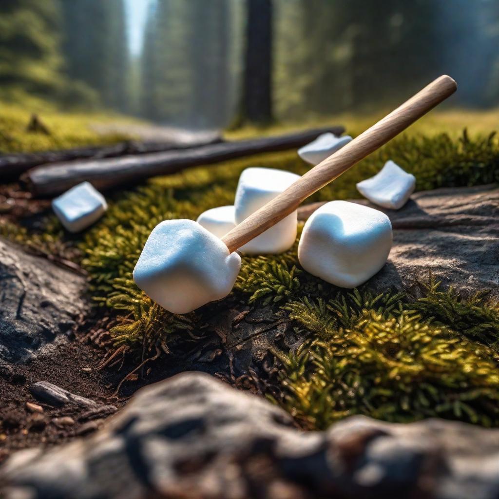  marshmallow on a stick for camping hyperrealistic, full body, detailed clothing, highly detailed, cinematic lighting, stunningly beautiful, intricate, sharp focus, f/1. 8, 85mm, (centered image composition), (professionally color graded), ((bright soft diffused light)), volumetric fog, trending on instagram, trending on tumblr, HDR 4K, 8K