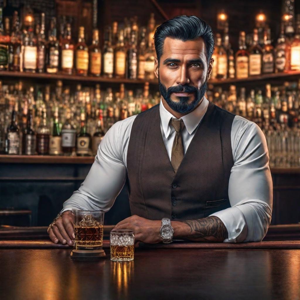  Barman extraño hyperrealistic, full body, detailed clothing, highly detailed, cinematic lighting, stunningly beautiful, intricate, sharp focus, f/1. 8, 85mm, (centered image composition), (professionally color graded), ((bright soft diffused light)), volumetric fog, trending on instagram, trending on tumblr, HDR 4K, 8K