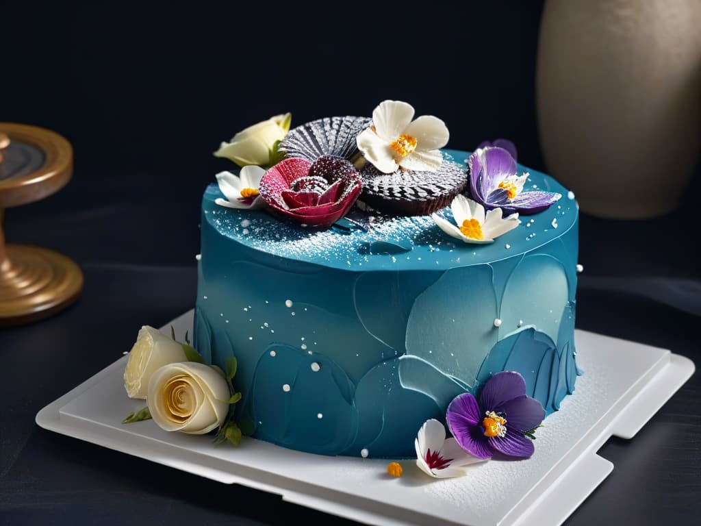  A minimalist, ultradetailed image of a vibrant, intricately designed cake showcasing the top pastry trends of 2023. The cake features a harmonious blend of colors and textures, with layers of smooth fondant, delicate edible flowers, and shimmering metallic accents. Each element is meticulously crafted to create a visually stunning and mouthwatering masterpiece that embodies the essence of gourmet pastry artistry in the upcoming year. hyperrealistic, full body, detailed clothing, highly detailed, cinematic lighting, stunningly beautiful, intricate, sharp focus, f/1. 8, 85mm, (centered image composition), (professionally color graded), ((bright soft diffused light)), volumetric fog, trending on instagram, trending on tumblr, HDR 4K, 8K