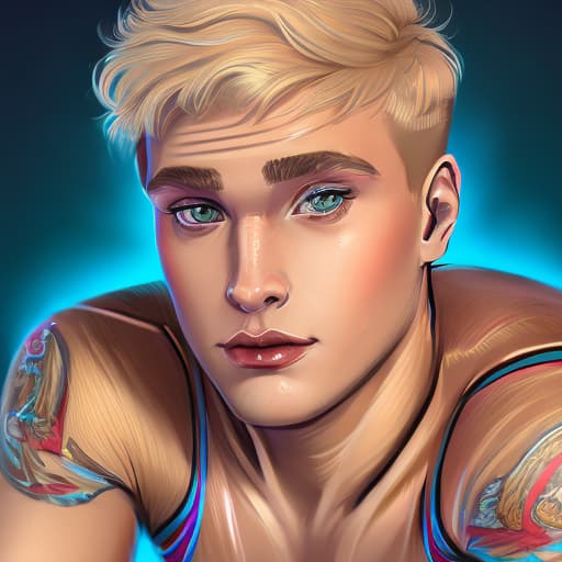 portrait+ style Russian homosexual queer YouTuber blonde hunk dude face