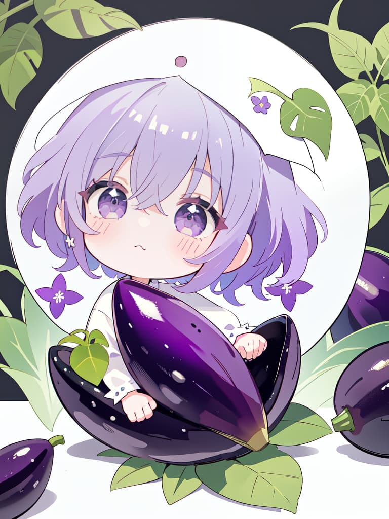  Cute, mini character, A Boy, I have a eggplant, masterpiece, best quality,8k,ultra detailed,high resolution,an extremely delicate and beautiful,hyper detail